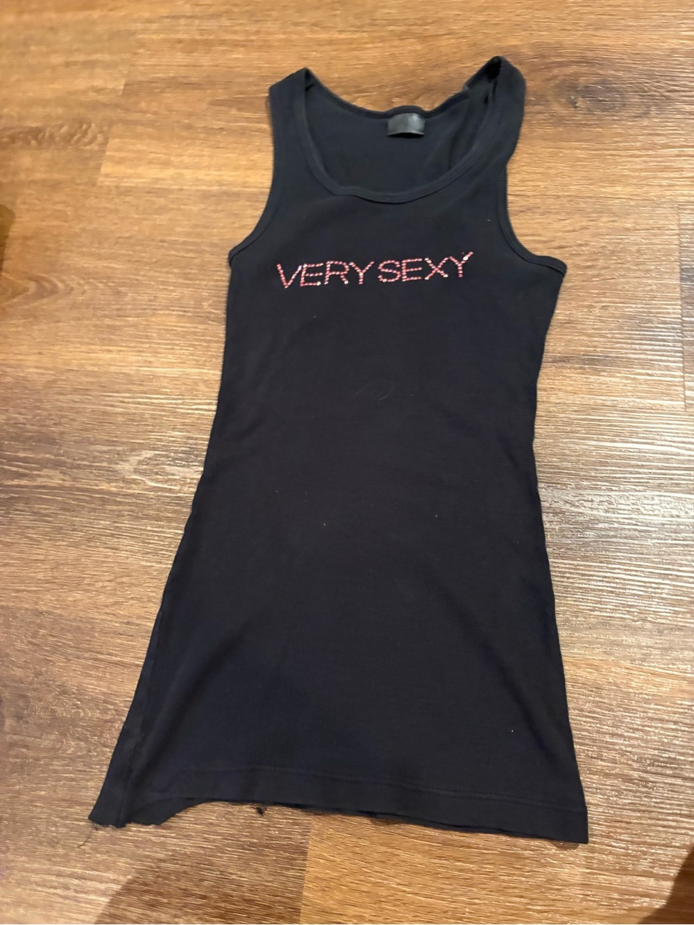 Very Sexy Black Tank Top with Rhinestone Logo